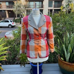 DEKOZ Vintage Plaid Blazer 100% Wool Multi-Colored Size Small